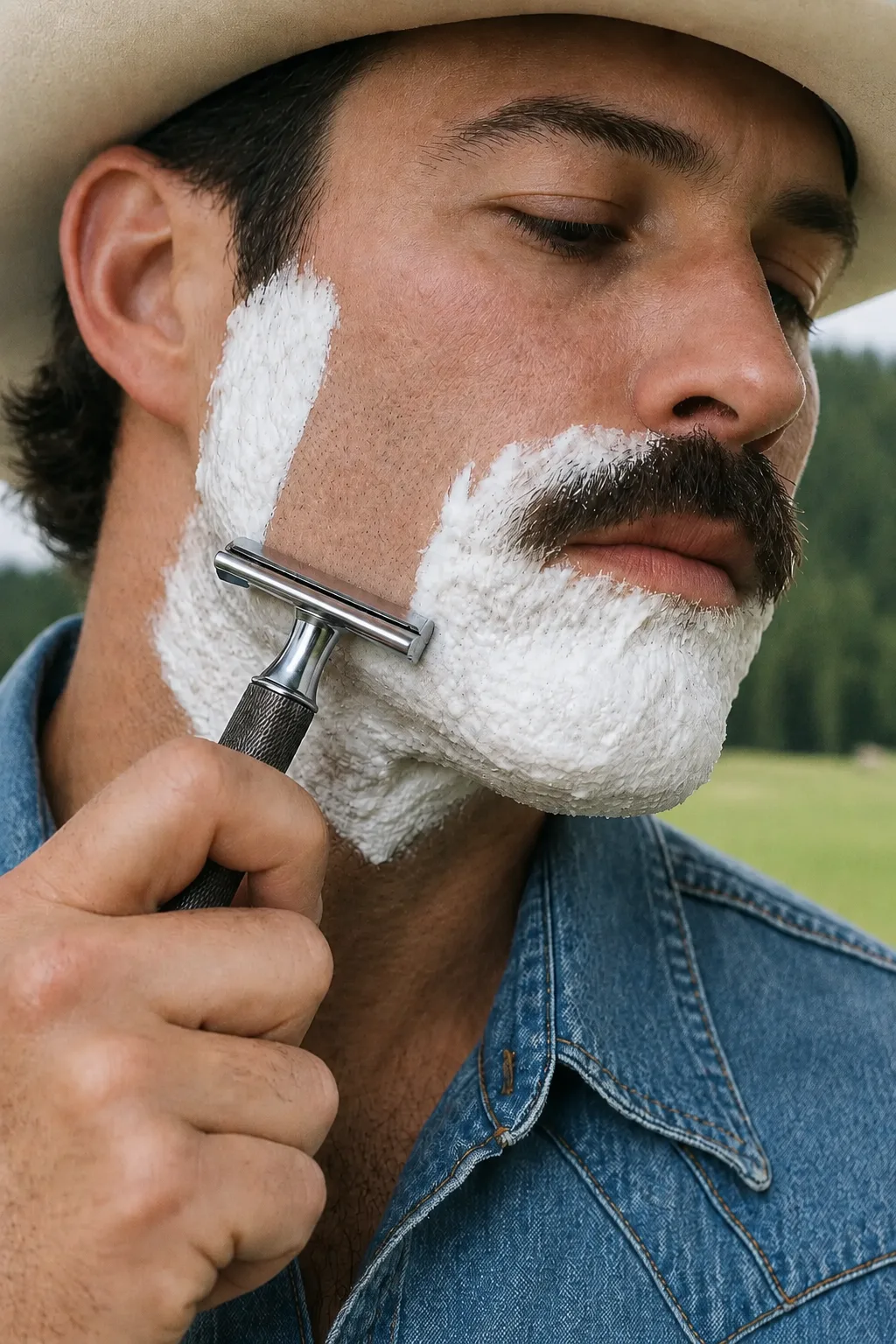 Close-up of a clean shave with Tameco cream