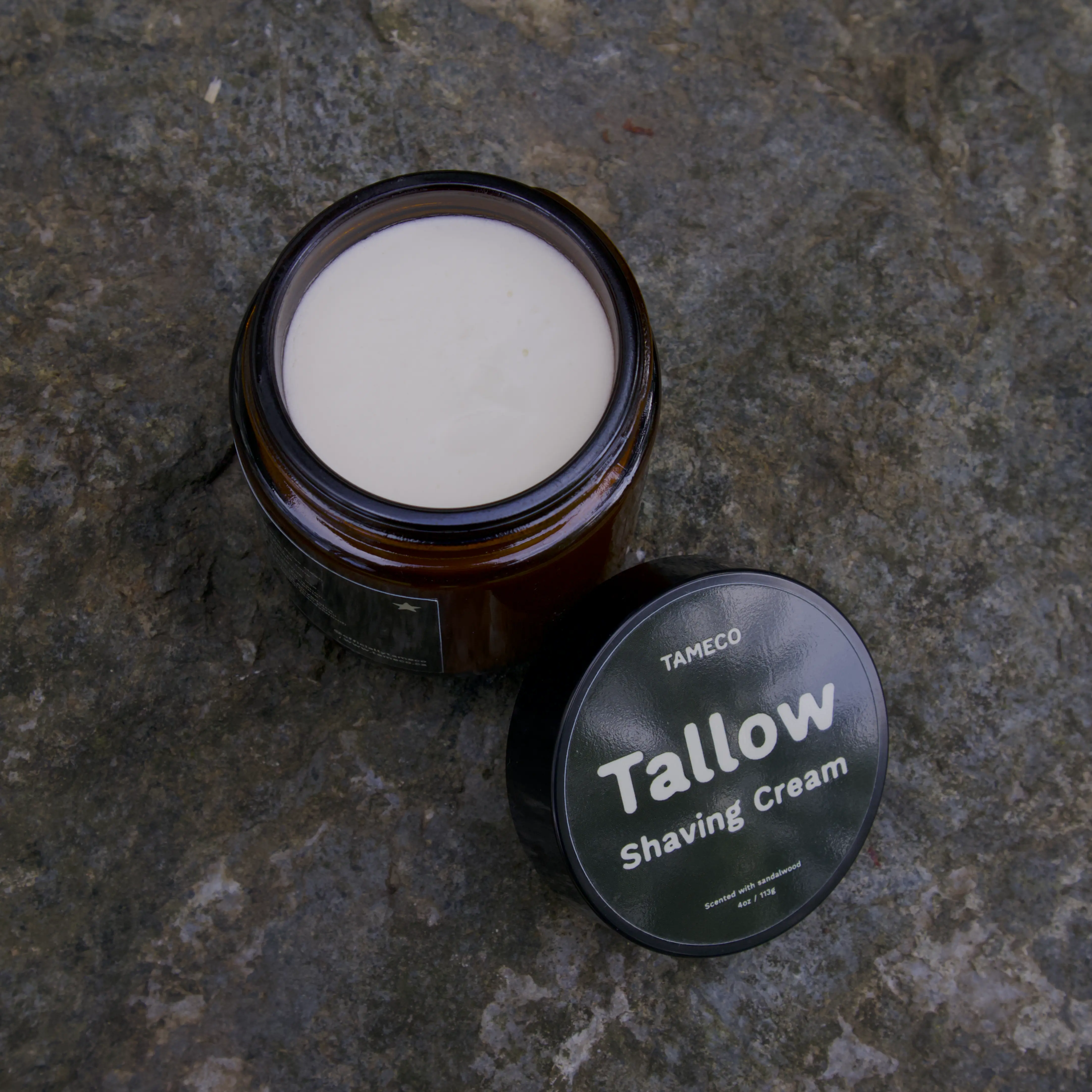 Tameco jar opened, showing whipped cream